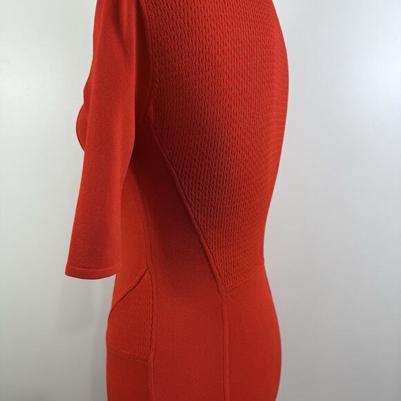Stefanel Italy Sweater Bodycon Dress XS Burnt Reddish Orange Mesh Back & Sides - Picture 7 of 16